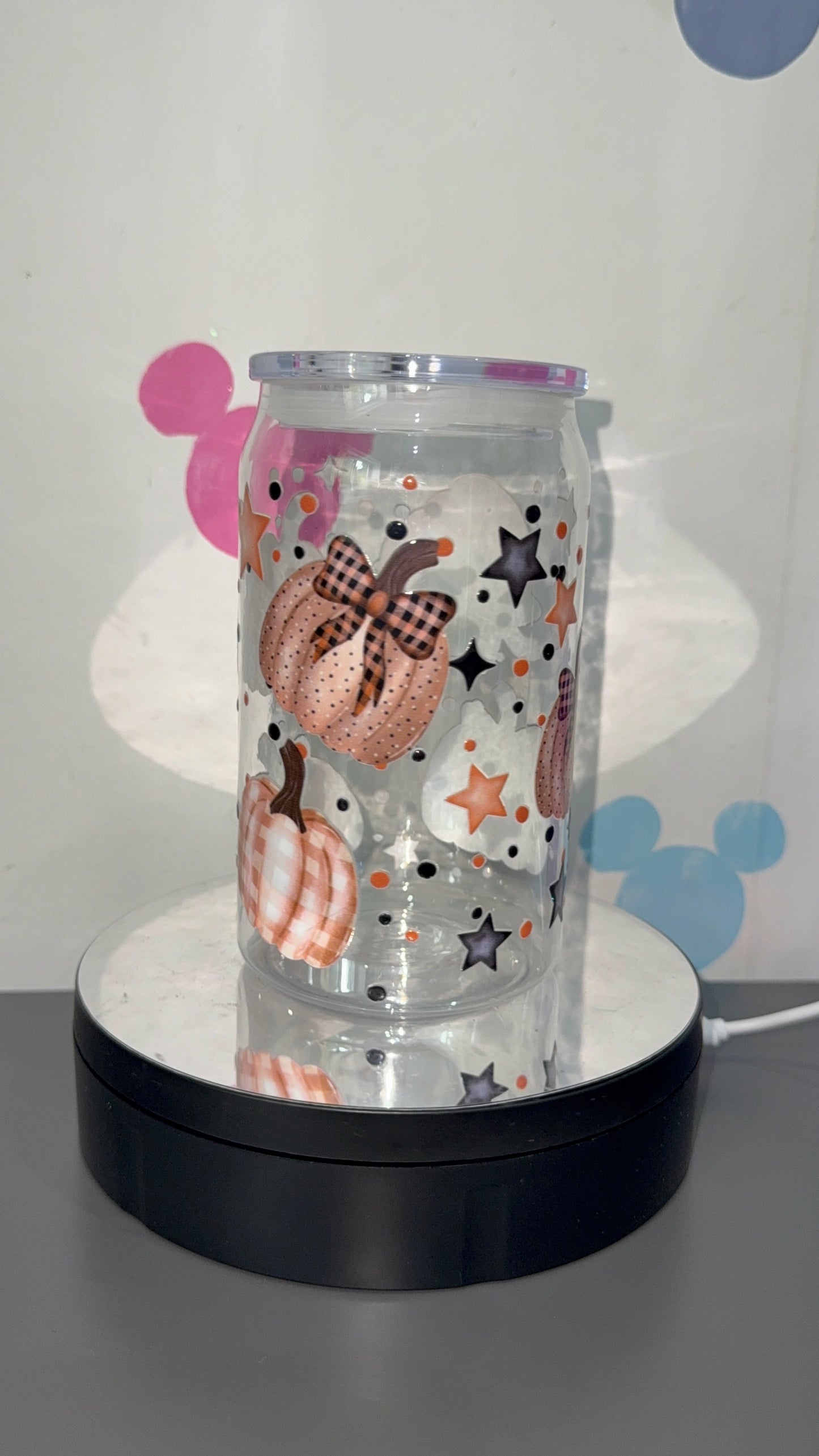 Plaid/polka dot pumpkin tumbler