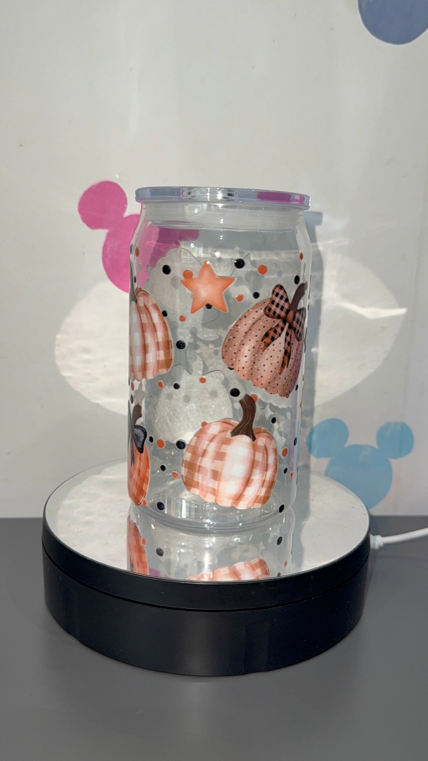 Plaid/polka dot pumpkin tumbler