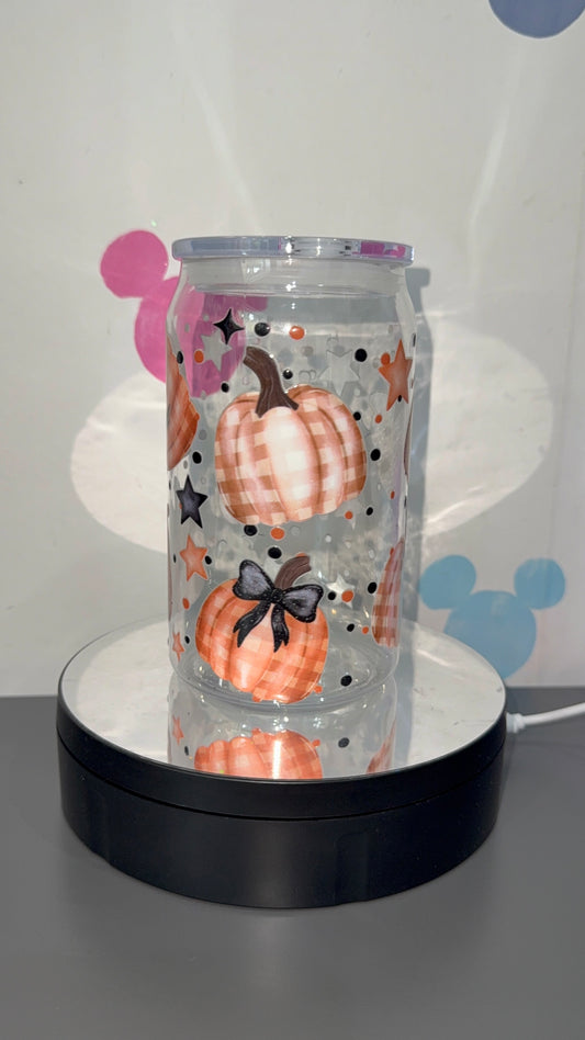Plaid/polka dot pumpkin tumbler