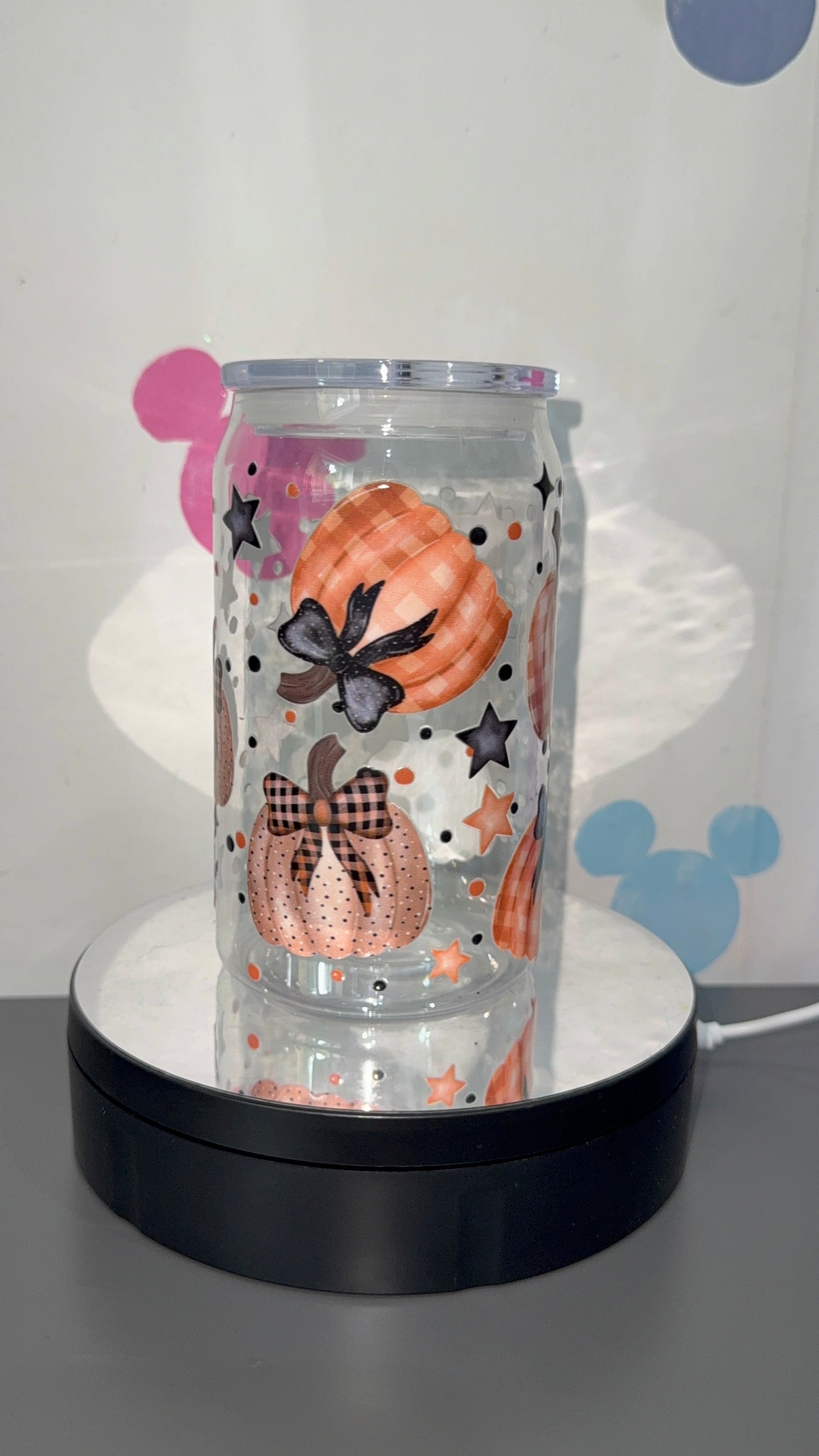 Plaid/polka dot pumpkin tumbler